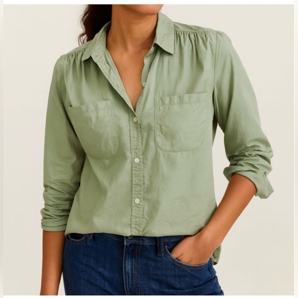 J. Crew Sage Green Button-Down POPLIN UTILITY SHIRT Size 8